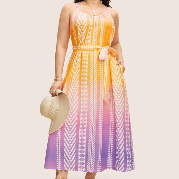 BloomChic Dresses & Skirts - Gradient Yellow to Purple Striped Maxi Dress with Tie Waist